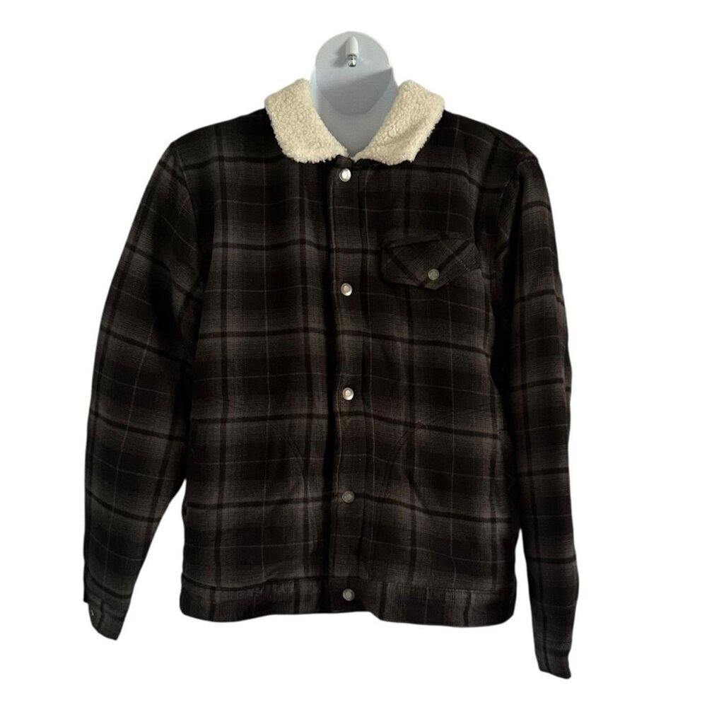 Free Assembly Men's Faux Shearling Lined Jacket In Black/Gray Check, Size XL